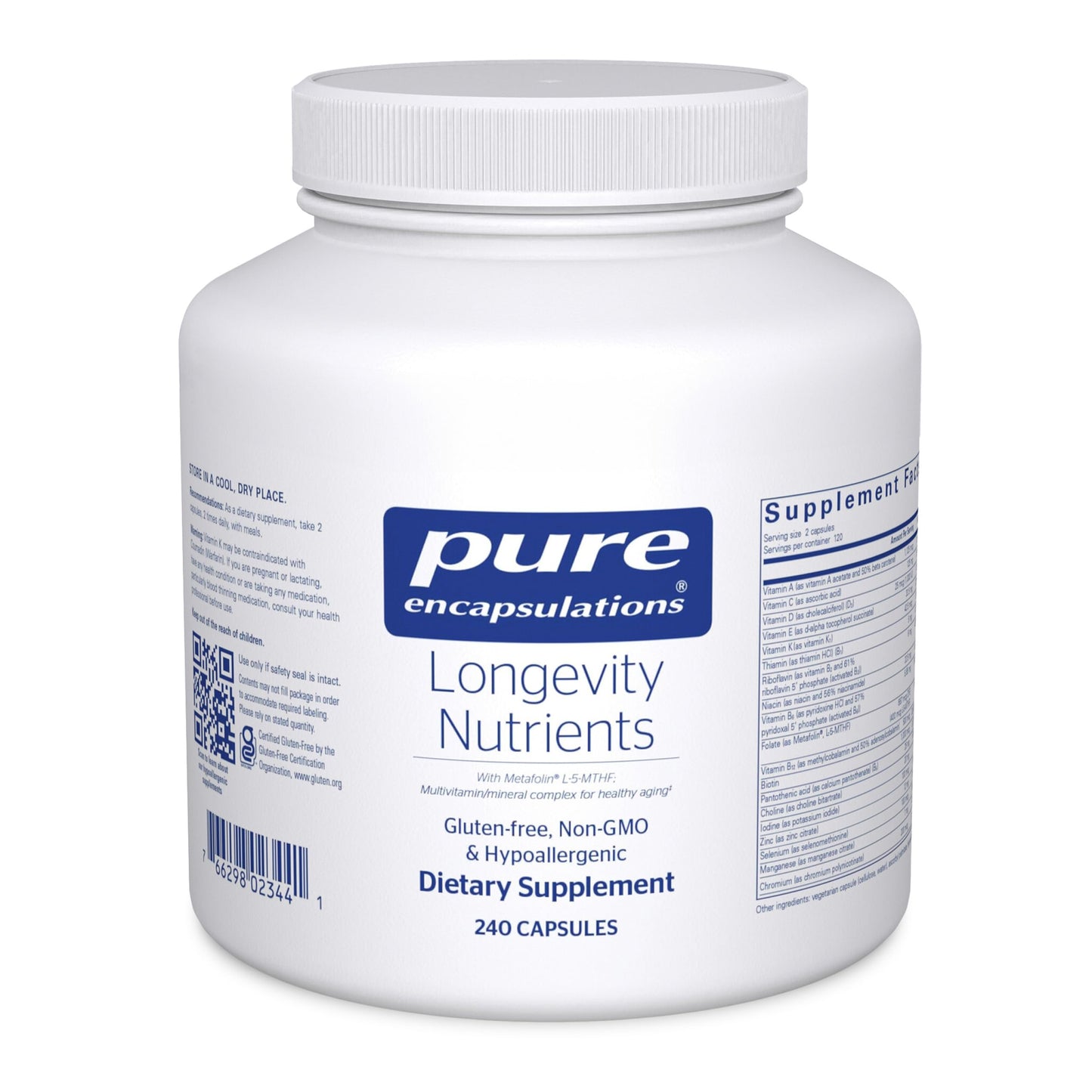 Pure Encapsulations Longevity Nutrients | Multivitamin/Mineral Complex for Healthy Aging, Brain, Eyes, Bones & Vascular Health | 240 Capsules