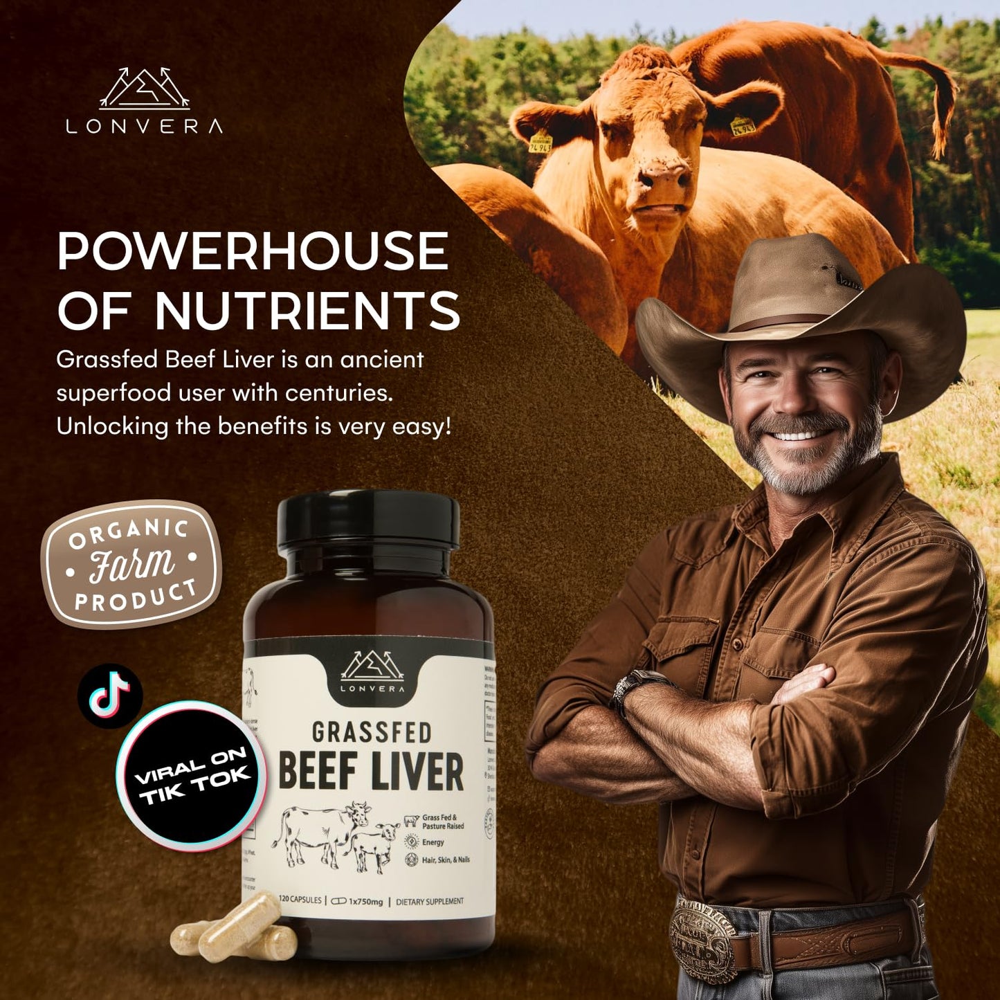 Lonvera Grass-Fed Beef Liver Capsules – 3000mg Freeze-Dried Desiccated Organs for Energy, Joints & Skin