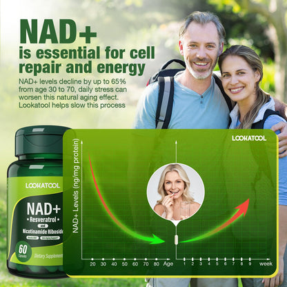 Lookatool NAD+ Resveratrol Liposomal Supplement – Anti-Aging, Focus & Energy (60 Caps)