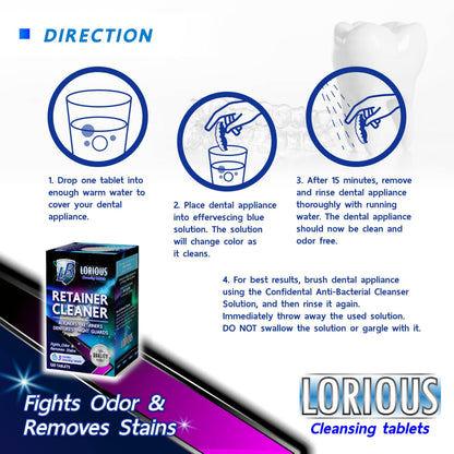 LORIOUS Retainer Cleaner Tablets (120 ct) – 4 Months of Daily Cleaning for Retainers, Aligners, Dentures and Mouth Guards
