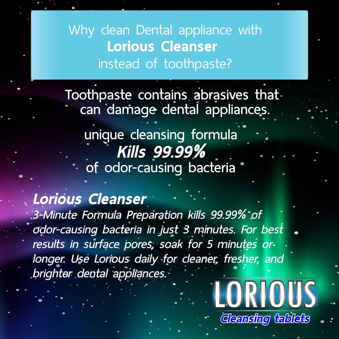 LORIOUS Retainer Cleaner Tablets (120 ct) – 4 Months of Daily Cleaning for Retainers, Aligners, Dentures and Mouth Guards