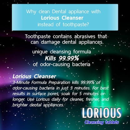 LORIOUS Retainer Cleaner Tablets (120 ct) – 4 Months of Daily Cleaning for Retainers, Aligners, Dentures and Mouth Guards