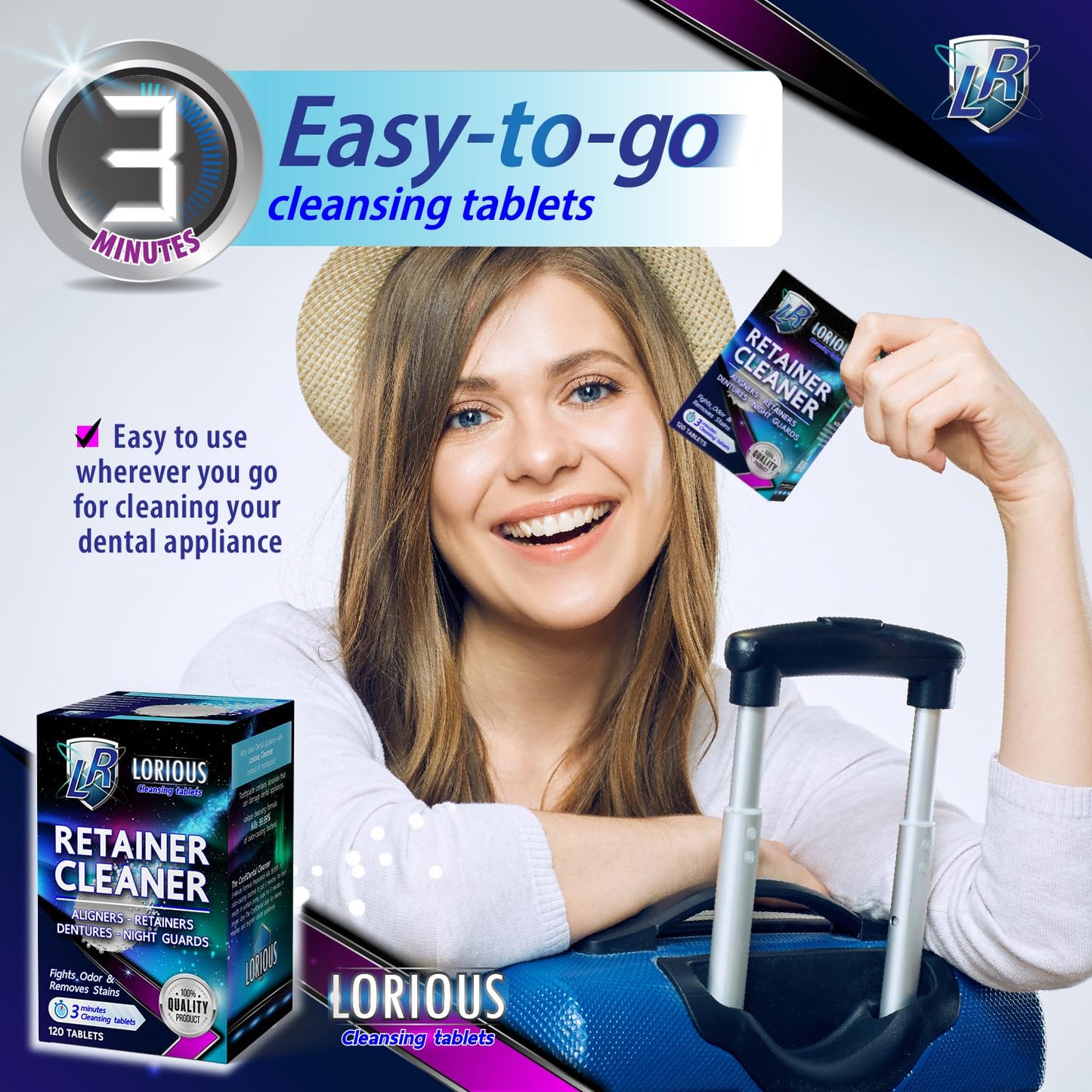 LORIOUS Retainer Cleaner Tablets (120 ct) – 4 Months of Daily Cleaning for Retainers, Aligners, Dentures and Mouth Guards