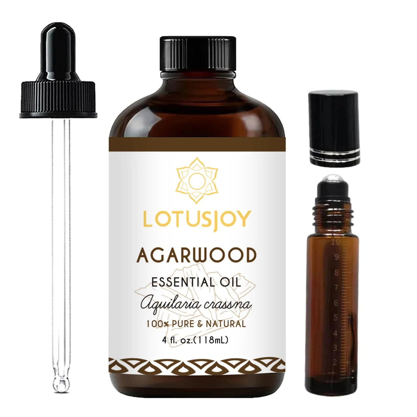 LotusJoy Agarwood Essential Oil - Pure Organic Oud for Diffuser & DIY Cosmetics (4 oz)