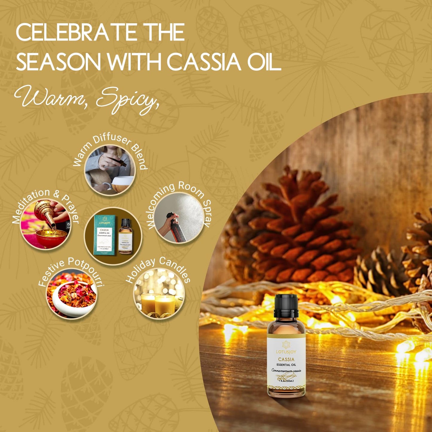 LOTUSJOY Cassia Cinnamon Bark Essential Oil – 1 oz | Pure, Steam-Distilled