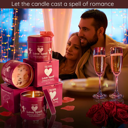 Love Spell Scented Candles - Soy, Rose Petals & Crystals | Pack of 3 x 5oz - Organic Non-Toxic Aromatherapy Gift