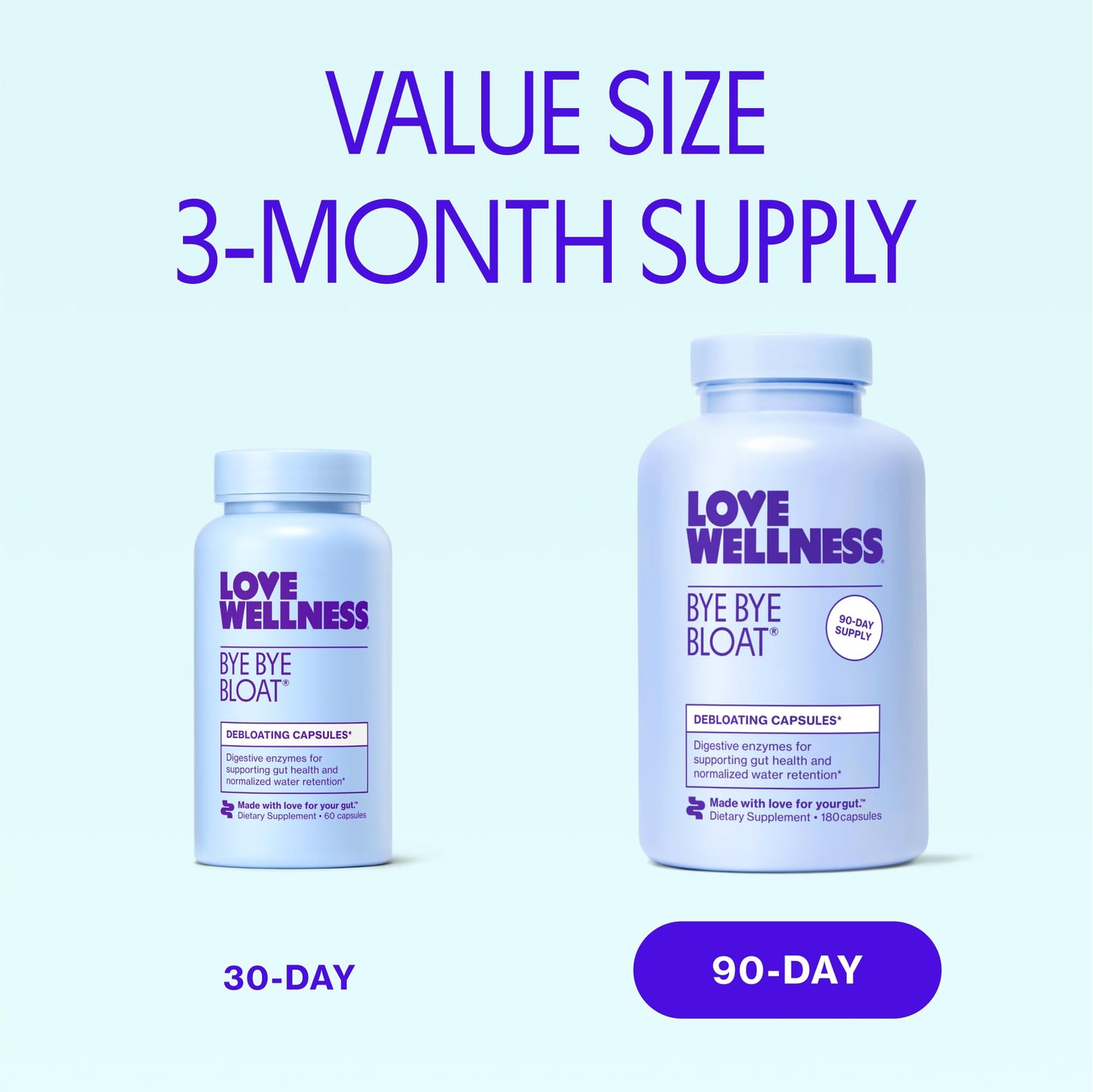 Love Wellness Bye Bye Bloat Digestive Enzymes | Bloating Relief for Women | 180 Count