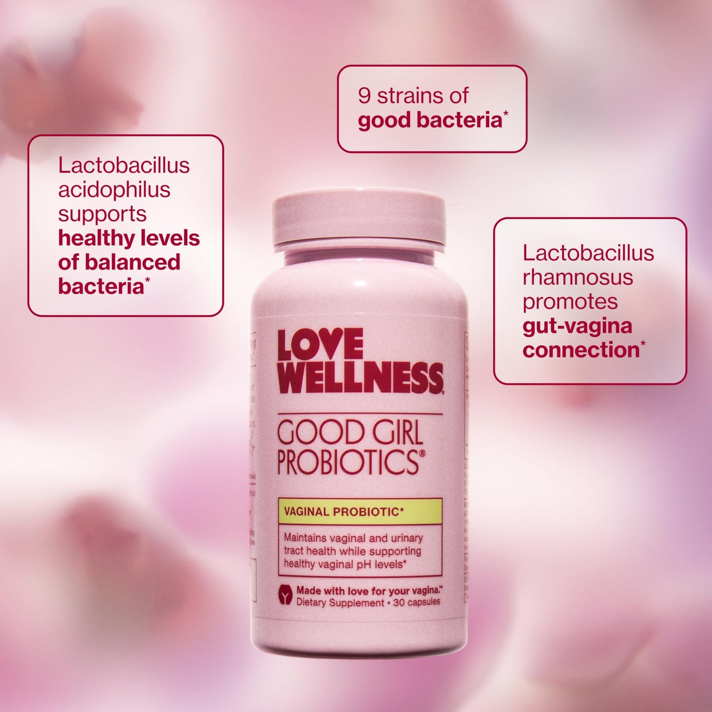 Love Wellness Good Girl Probiotics — 9-Strain Vaginal Health Probiotic for pH Balance, UTIs, Yeast, and Immune Support | Gluten-Free