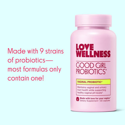 Love Wellness Good Girl Probiotics — 9-Strain Vaginal Health Probiotic for pH Balance, UTIs, Yeast, and Immune Support | Gluten-Free