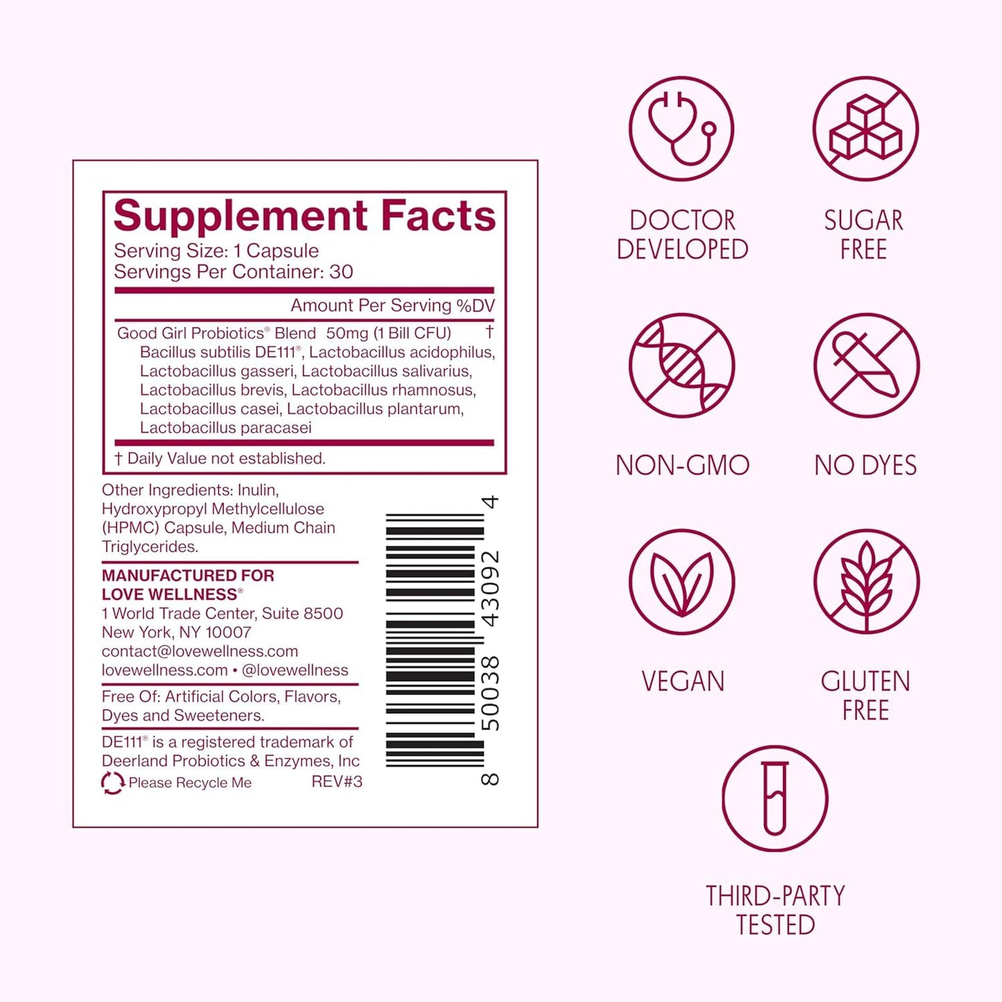 Love Wellness Good Girl Probiotics — 9-Strain Vaginal Health Probiotic for pH Balance, UTIs, Yeast, and Immune Support | Gluten-Free