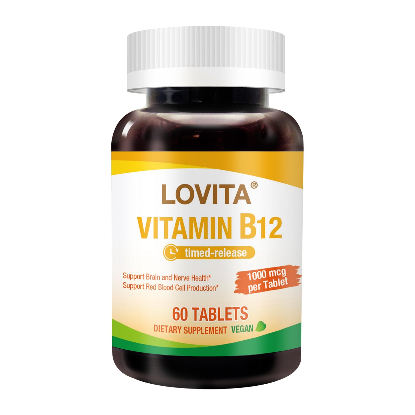 LOVITA Vitamin B12 1000 mcg | Timed Release, Vegan, Supports Nervous System | 60 Tablets (2 Month Supply)