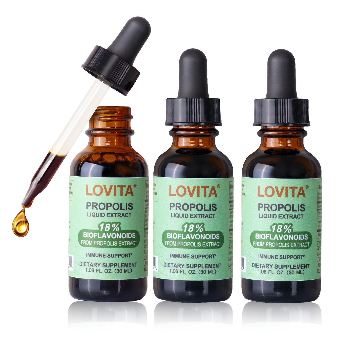LOVITA Bee Propolis Liquid Extract 500mg – 5:1 Resin Drops, 18% Bioflavonoids