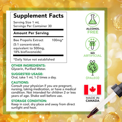 LOVITA Bee Propolis Liquid Extract 500mg – 5:1 Resin Drops, 18% Bioflavonoids