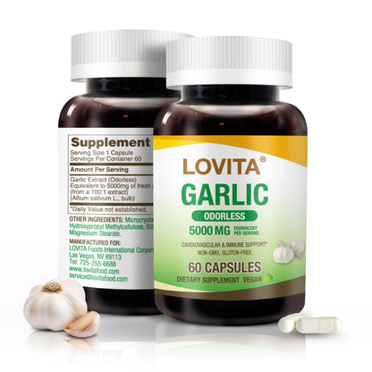LOVITA Odorless Garlic Capsules – 5000mg Fresh Garlic, 1.25% Allicin