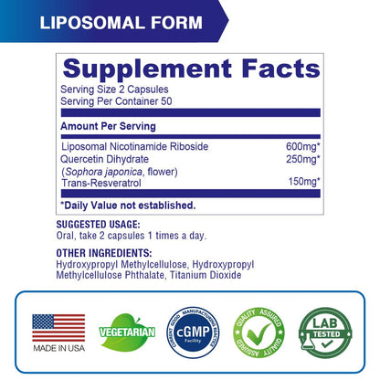 Lovita Liposomal NR 1000 mg with Quercetin & Trans-Resveratrol | Vegan Capsules