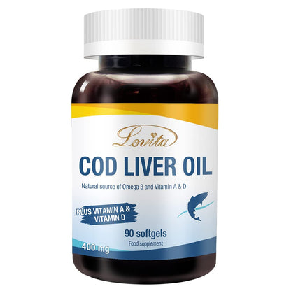 LOVITA Norwegian Cod Liver Oil - High Absorption TG, DHA & EPA, Vitamin A & D, 90 Softgels