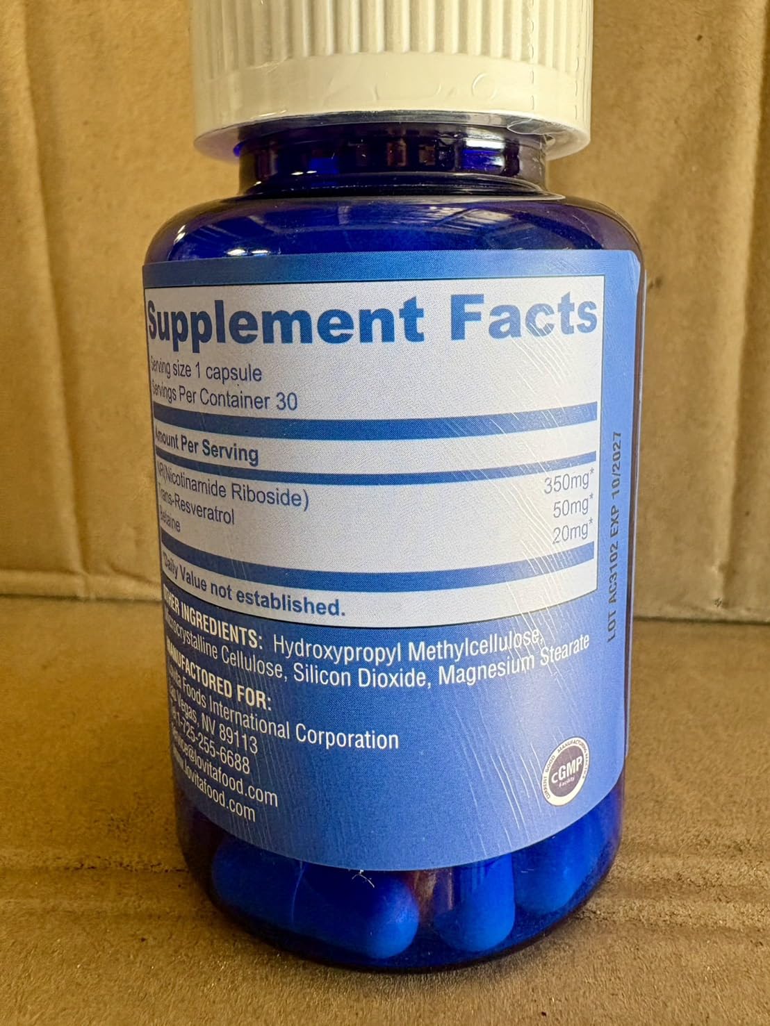 LOVITA NR 350 mg NAD Booster with Trans-Resveratrol & Betaine – 30 Vegan Enteric Capsules