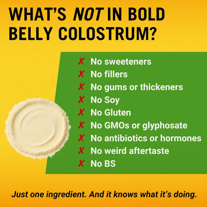 Bold Belly Colostrum Powder Supplement - Whole Cream Bovine Colostrum for Gut & Immune Support, Grass-Fed USA Cows, Cold-Processed, Natural IgG Colostrum Superfood, Unflavored - 5.3 OZ