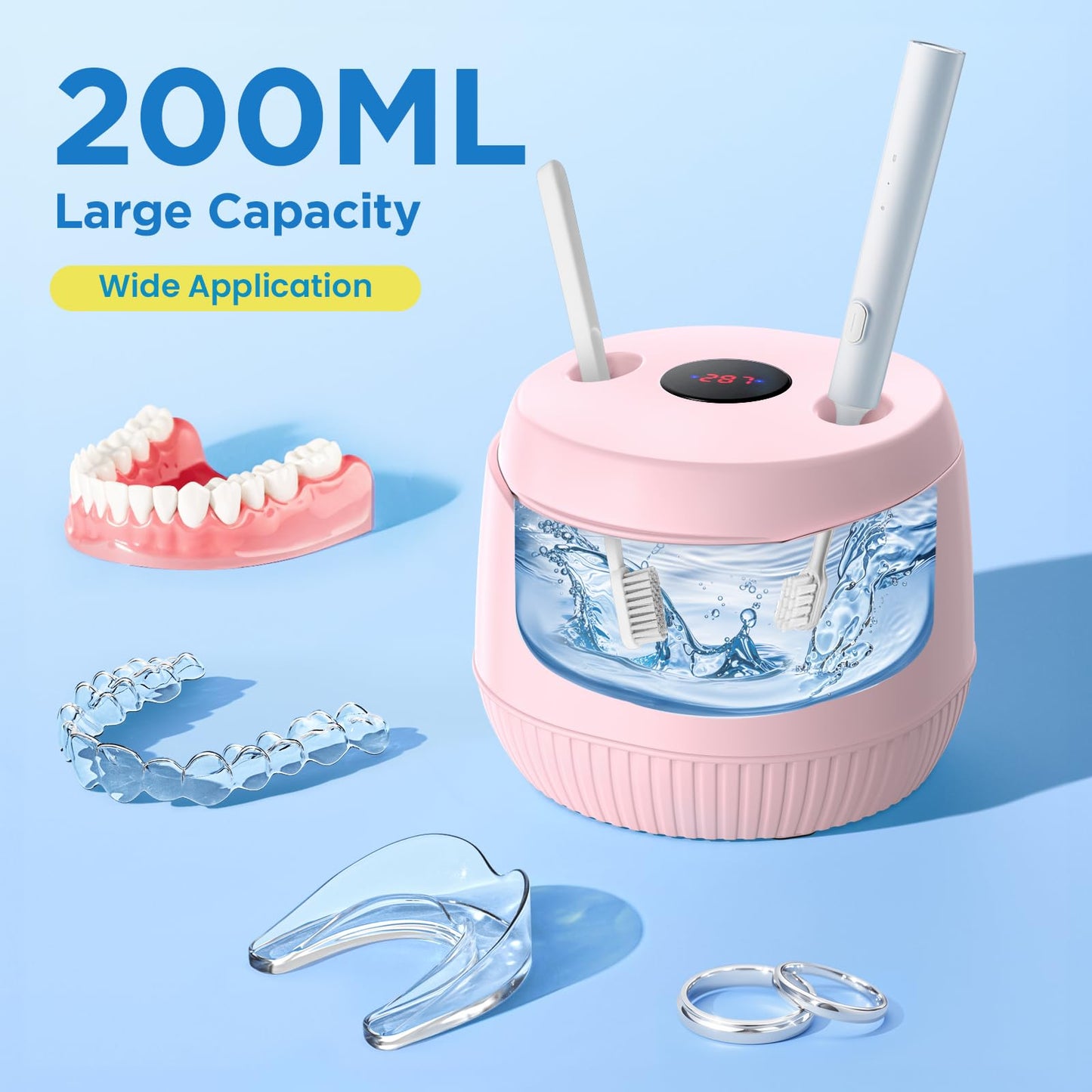 Dental Ultrasonic Retainer Cleaner Machine – 45kHz, 200ml, Digital Timer, UV Light
