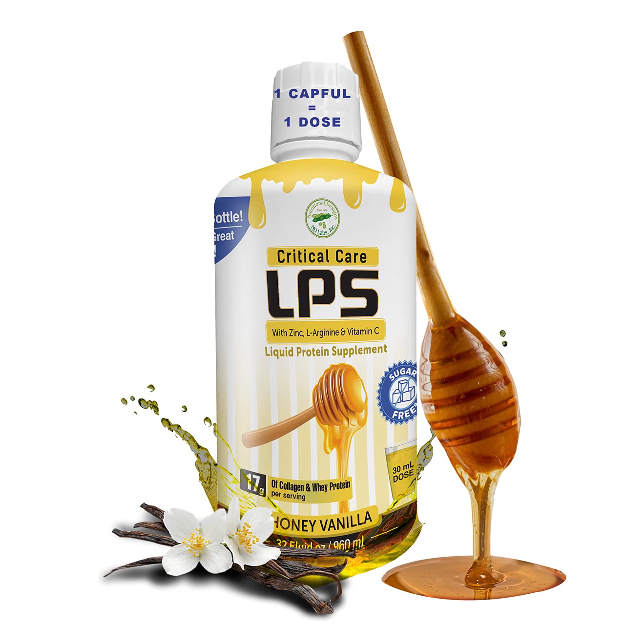 Nutritional Designs LPS Liquid Collagen & Whey Protein – Sugar-Free, Non-GMO, Honey Vanilla