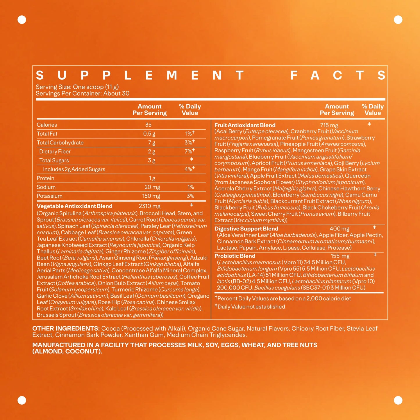 LTH Life Greens - Probiotics, Enzymes & Fiber - Double Chocolate (30 Servings)