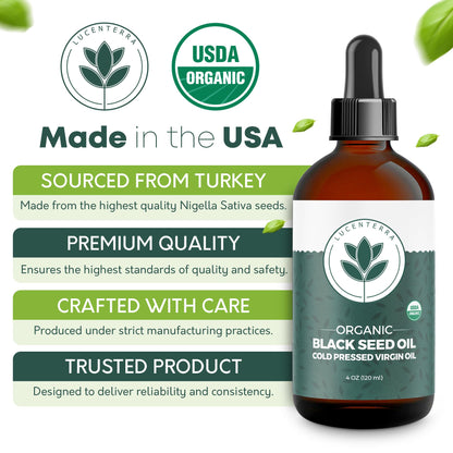 Lucenterra Organic Black Seed Oil 4oz – Cold Pressed, USDA Organic