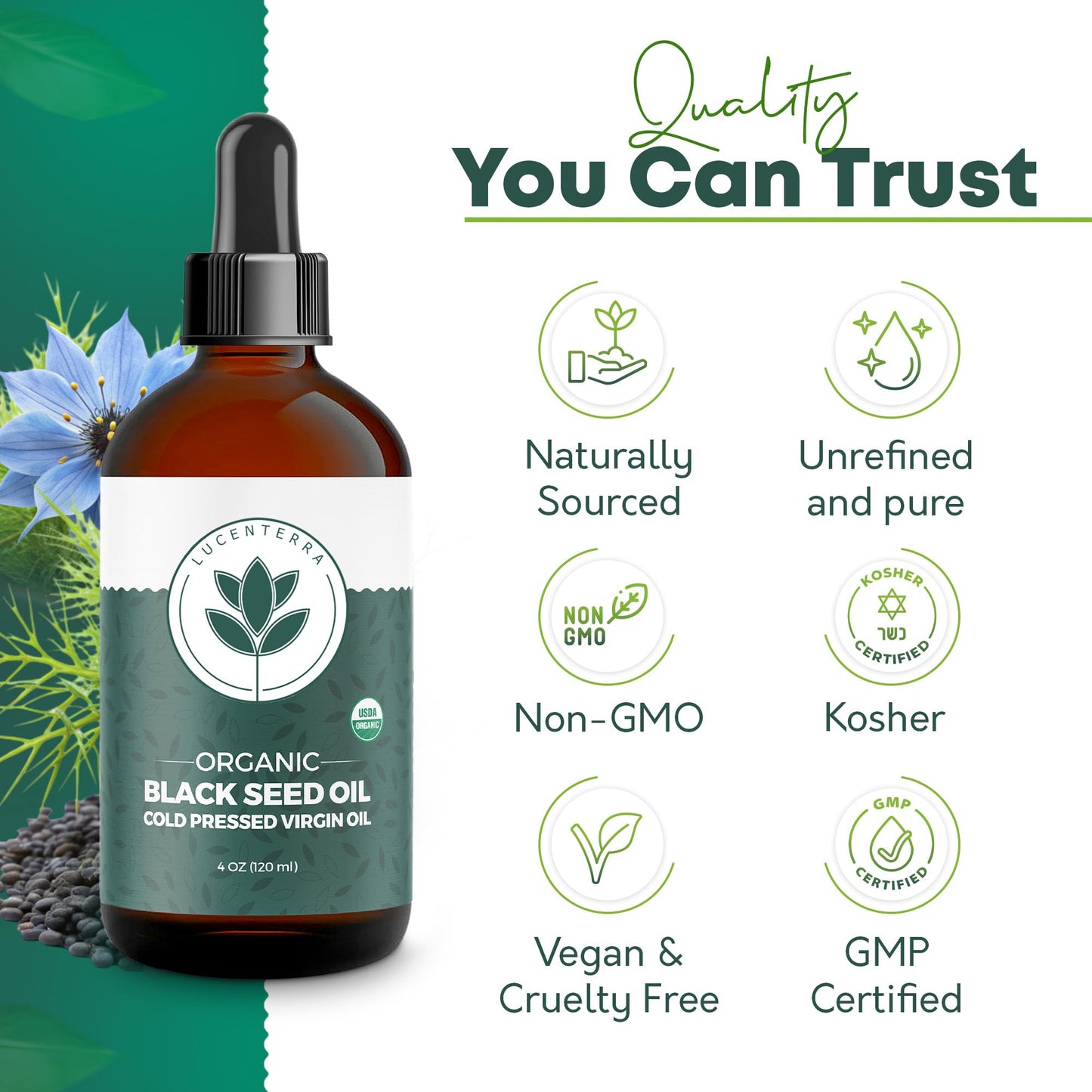 Lucenterra Organic Black Seed Oil 4oz – Cold Pressed, USDA Organic