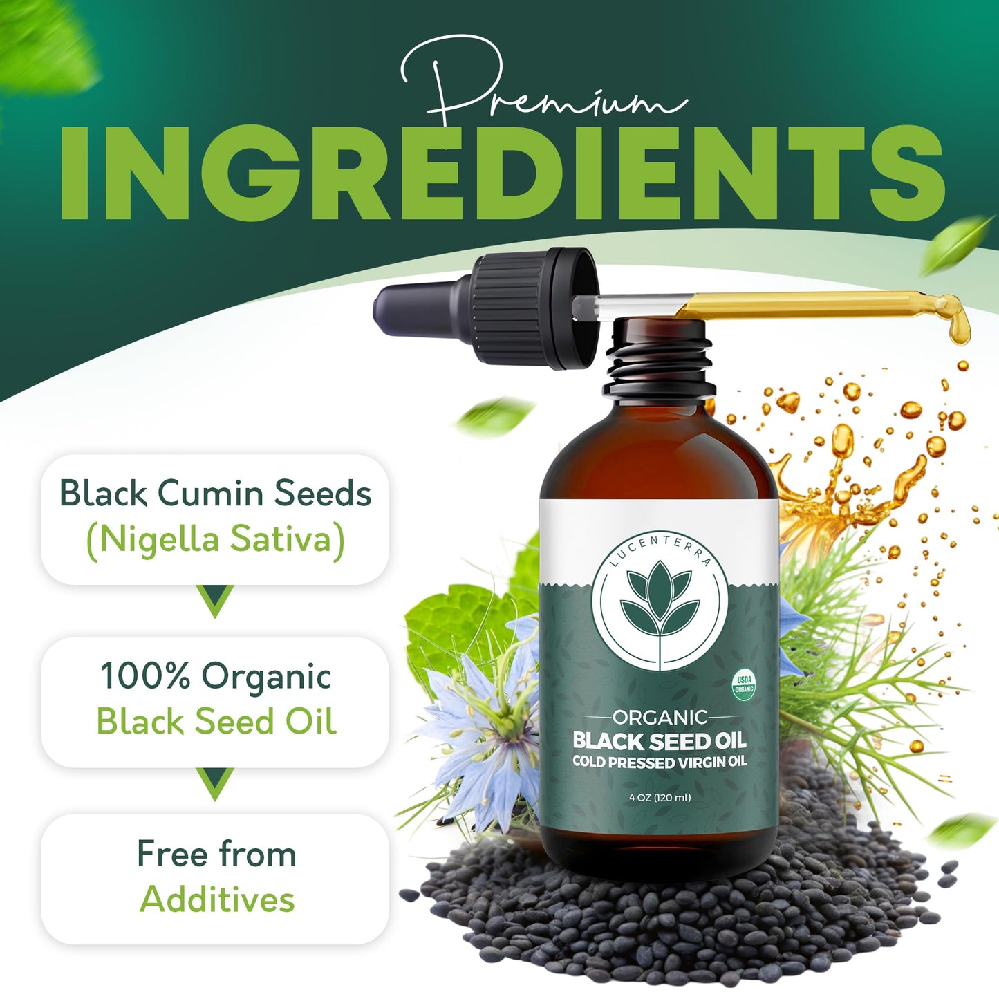 Lucenterra Organic Black Seed Oil 4oz – Cold Pressed, USDA Organic