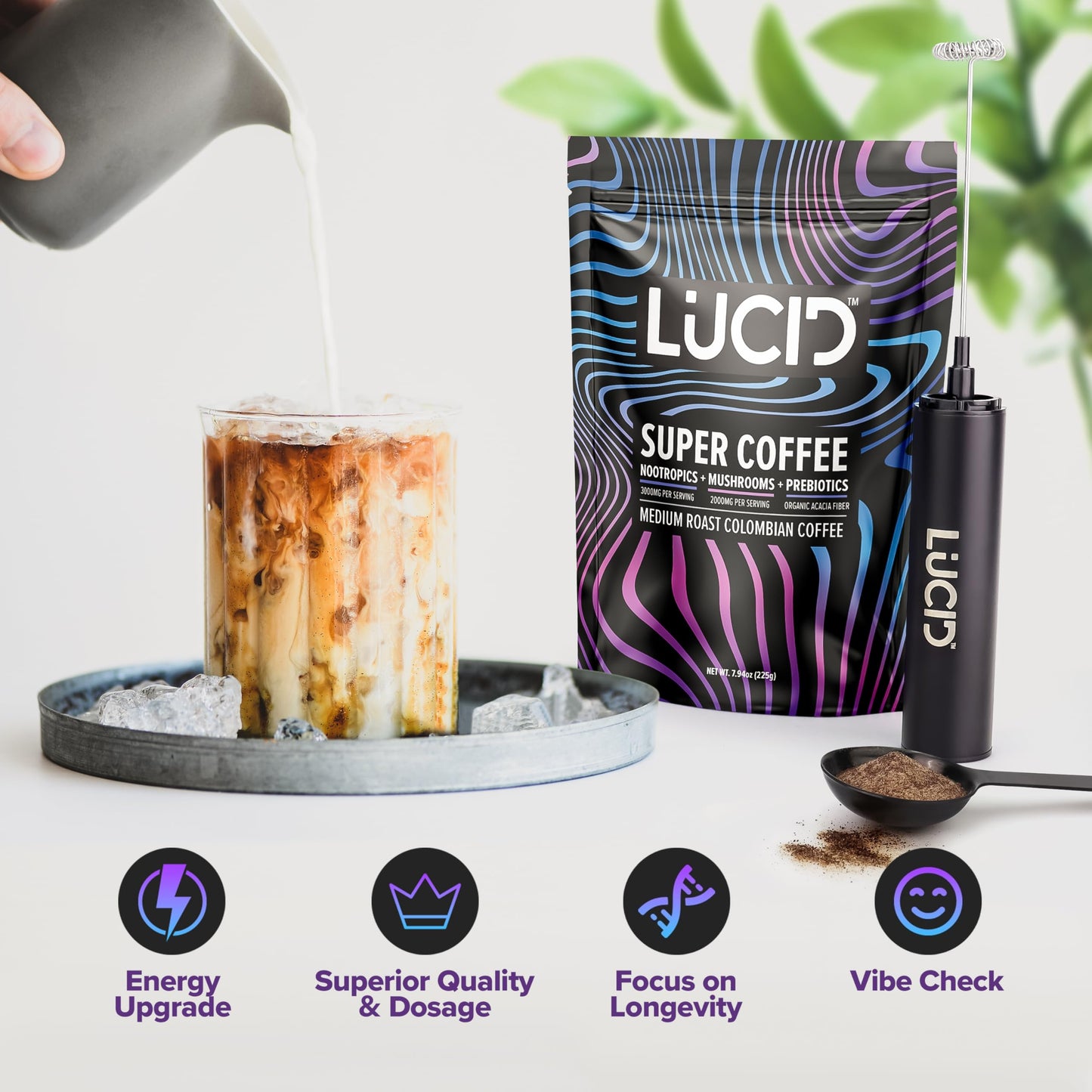 Lucid Superfood Organic Mushroom Coffee with Nootropics – Lion's Mane, Cordyceps & Tremella – Instant Focus Coffee – USA Made