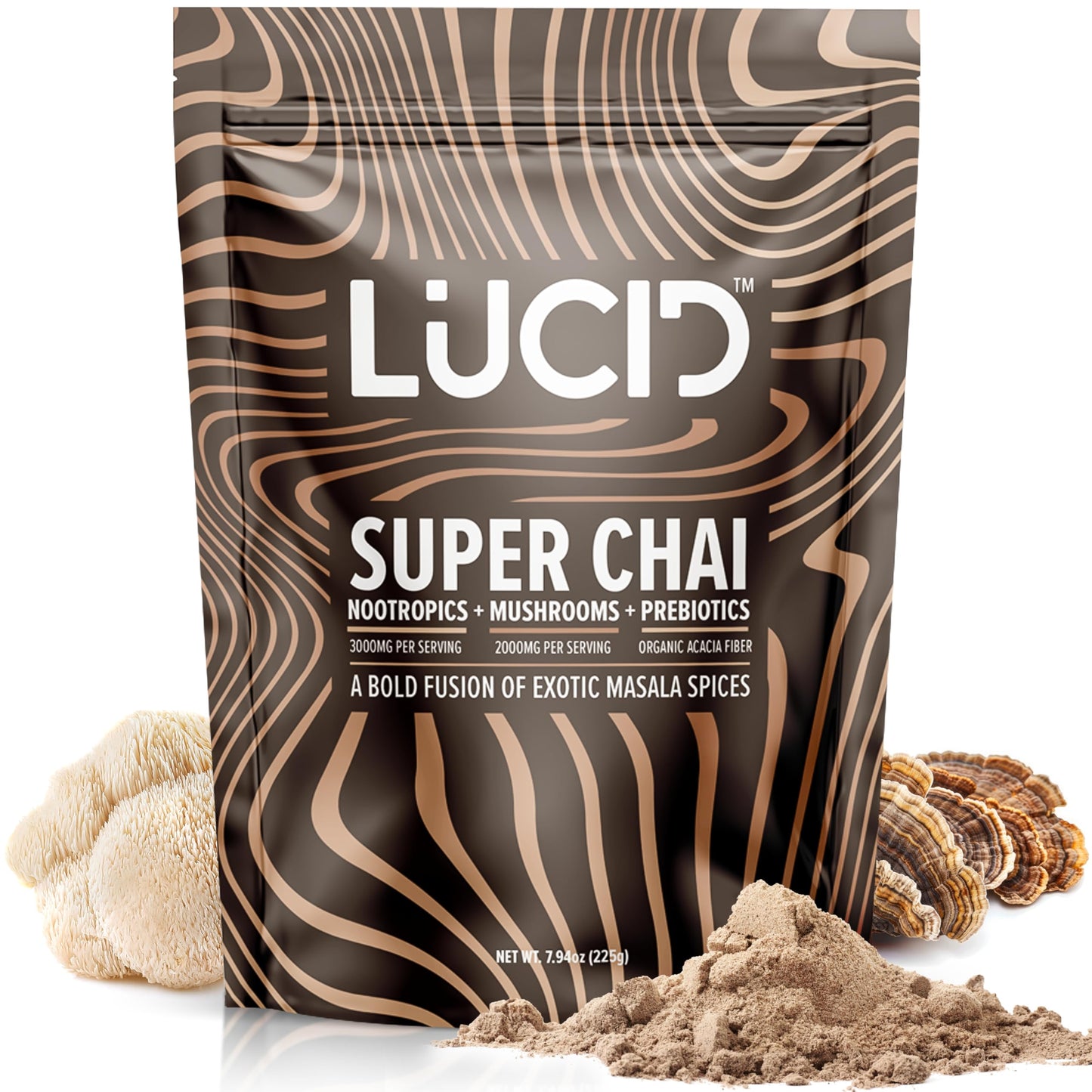 Lucid Superfood Organic Mushroom Chai with Nootropics – Lion’s Mane, Cordyceps & Tremella – Instant Focus Chai – USA Made