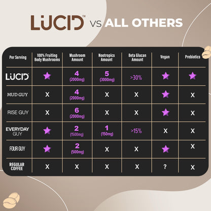 Lucid Superfood Organic Mushroom Chai with Nootropics – Lion’s Mane, Cordyceps & Tremella – Instant Focus Chai – USA Made