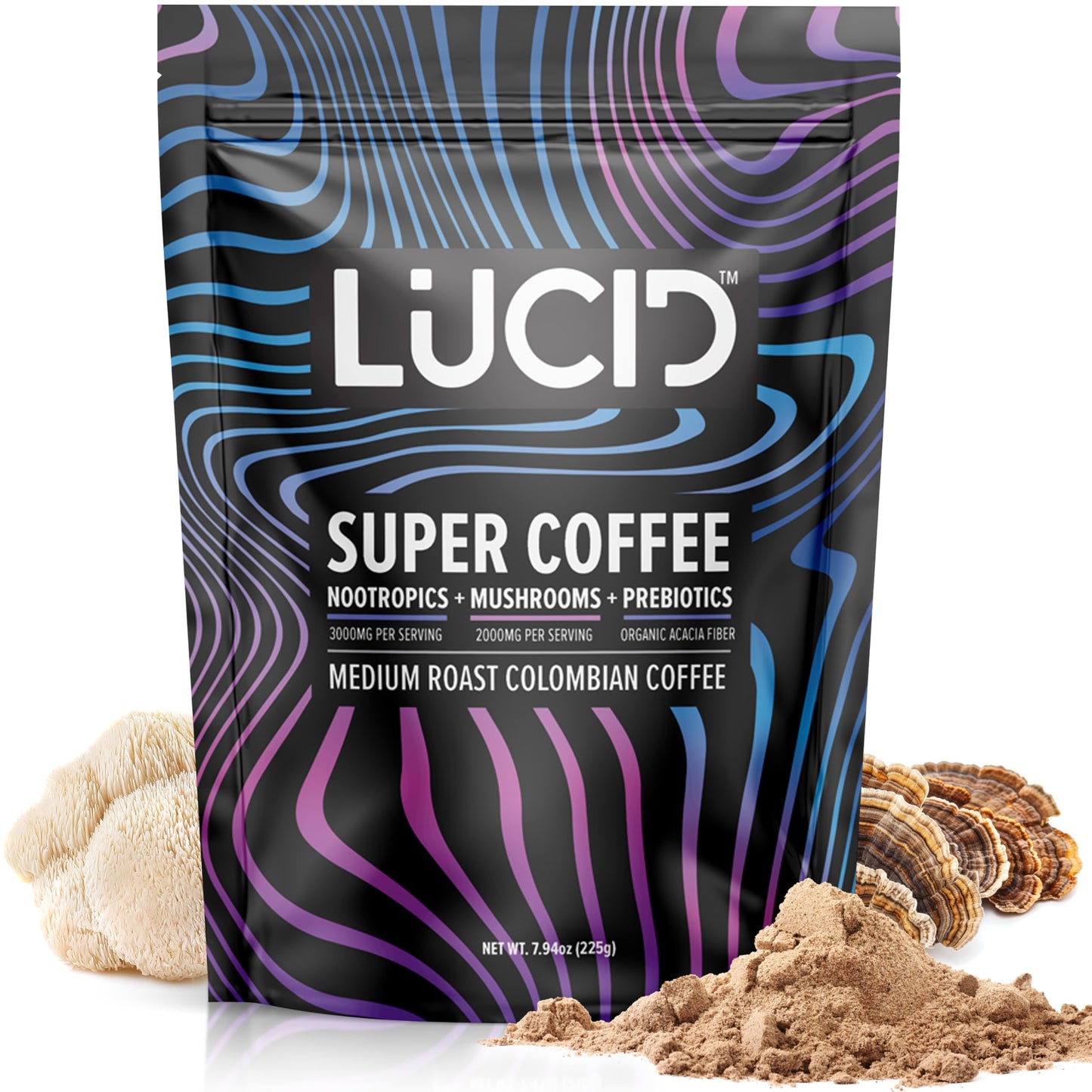 Lucid Superfood Organic Mushroom Coffee with Nootropics – Lion's Mane, Cordyceps & Tremella – Instant Focus Coffee – USA Made