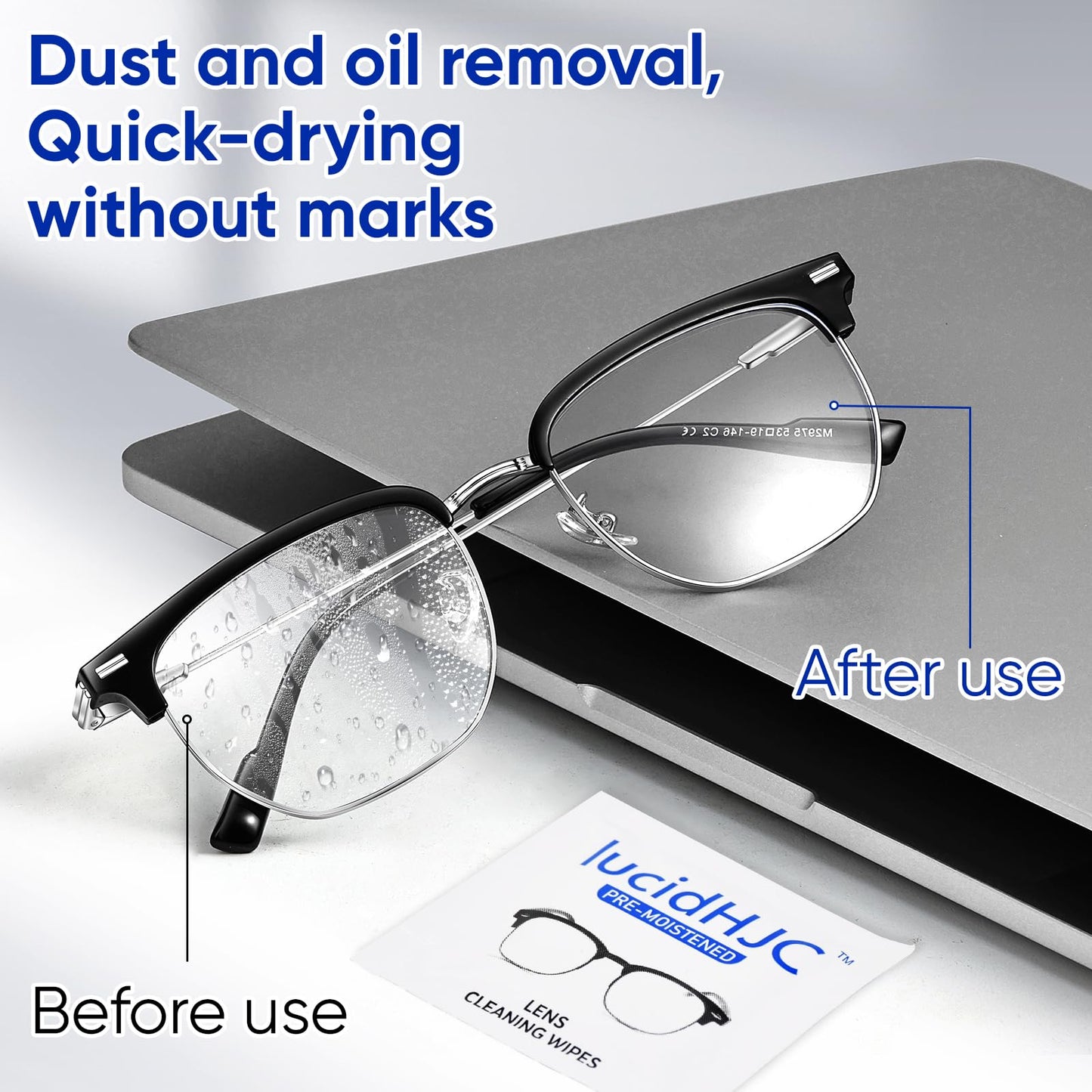LucidHJC Lens Wipes – 200 Pre-Moistened Wipes for Eyeglasses, Camera Lenses, and Screens