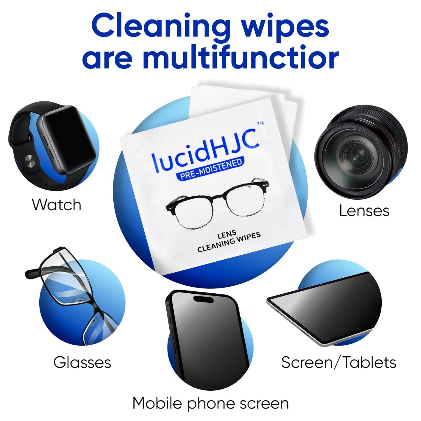 LucidHJC Lens Wipes – 200 Pre-Moistened Wipes for Eyeglasses, Camera Lenses, and Screens