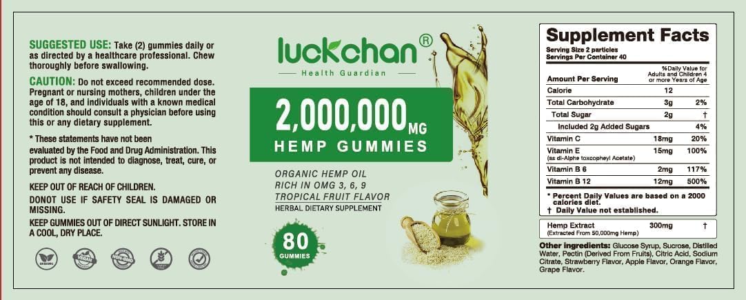 LUCKCHAN Hemp Gummies Advanced Extra Strength – 4-Pack for Sleep, Pain & Anxiety