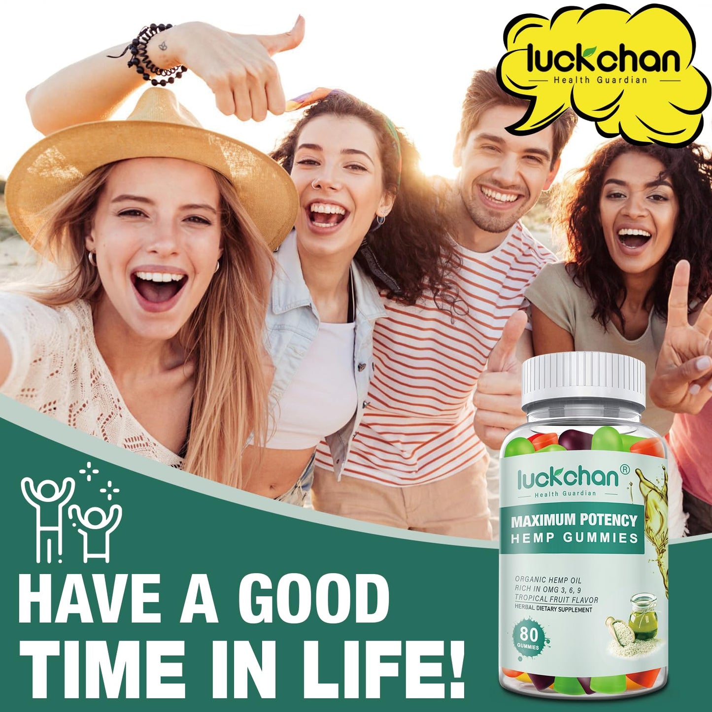 LUCKCHAN Hemp Gummies Advanced Extra Strength – 4-Pack for Sleep, Pain & Anxiety