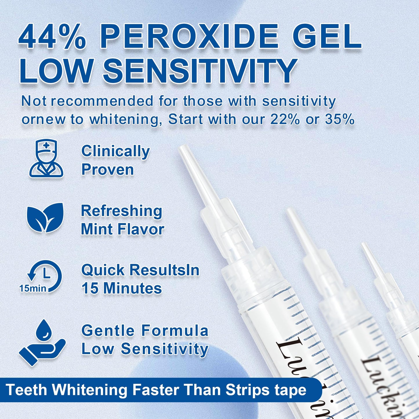 LUCKIN SMILE 10x3ml Whitening Gel Refill – 44% Carbamide Peroxide, 60 Treatments, Sensitive Teeth