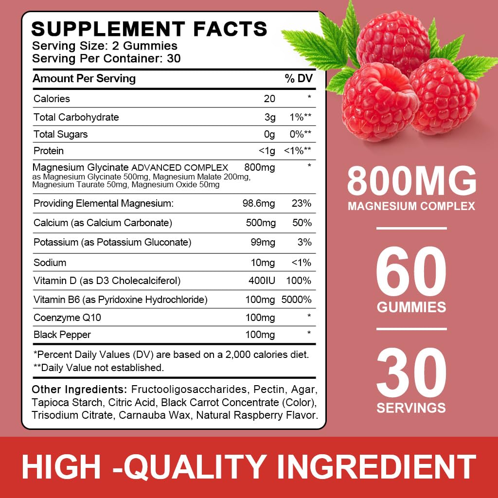 LUCNVEM Sugar Free Magnesium Glycinate Gummies – 60 Raspberry Gummies (3 Pack)