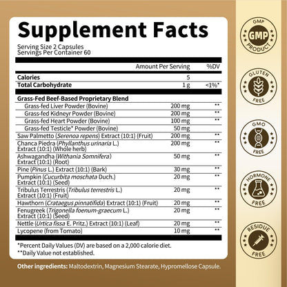 Lukaree Beef Organ Supplement for Men – 14-in-1 (Liver, Kidney, Heart)