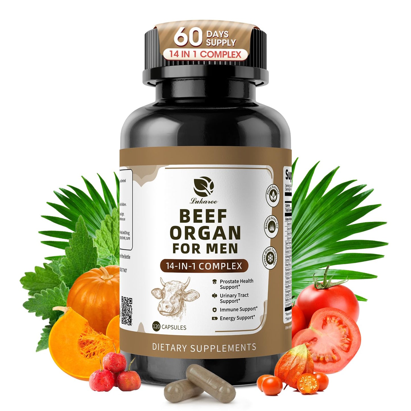 Lukaree Beef Organ Supplement for Men – 14-in-1 (Liver, Kidney, Heart)