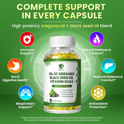 Lukaree Organic Oregano Oil Capsules with Black Seed Oil – 99% Carvacrol, 5-in-1 with Vitamin D3 & E, Black Pepper | 2-Pack