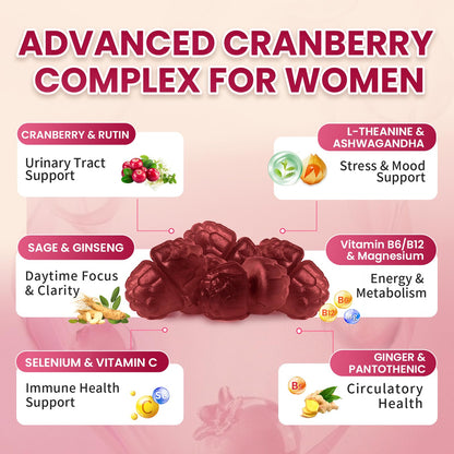 Lukaree Cranberry Gummies for Women – UTI Support, Mood & Energy