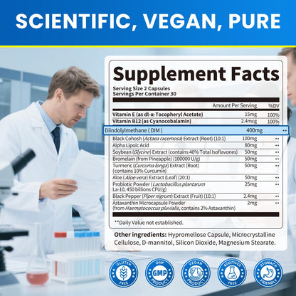 Lukaree DIM Supplement 400MG for Women | Liposomal Estrogen Support & Antioxidant | Vegan 60 Count
