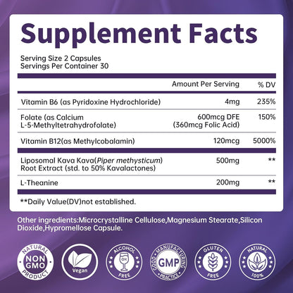 Lukaree Kava Kava Root Extract Liposomal Capsules with L-Theanine – 2 Pack