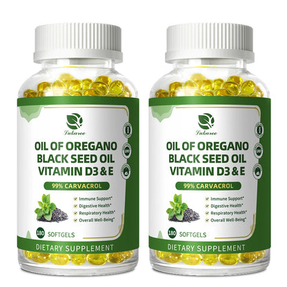 Lukaree Organic Oregano Oil Capsules with Black Seed Oil – 99% Carvacrol, 5-in-1 with Vitamin D3 & E, Black Pepper | 2-Pack