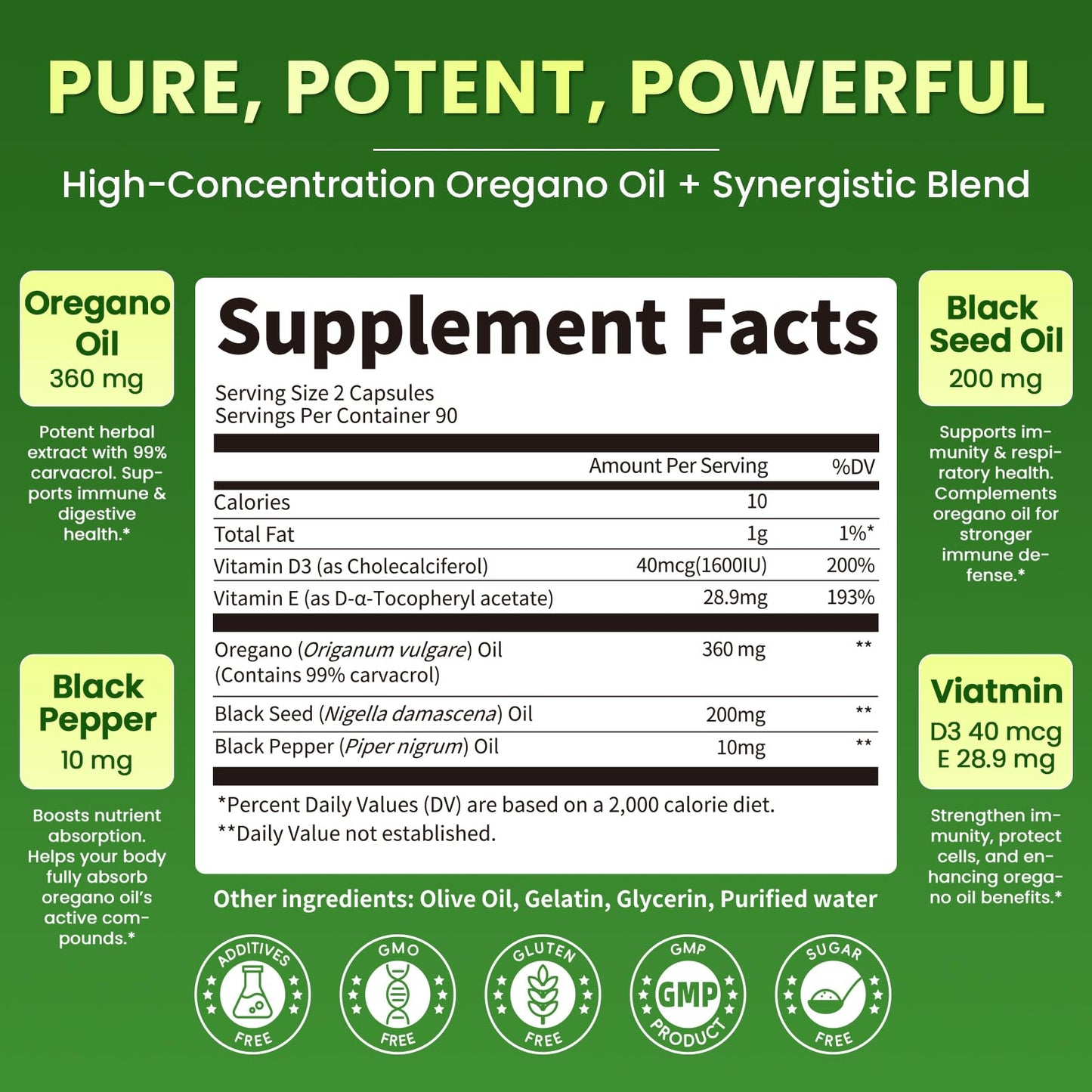 Lukaree Organic Oregano Oil Capsules with Black Seed Oil – 99% Carvacrol, 5-in-1 with Vitamin D3 & E, Black Pepper | 2-Pack