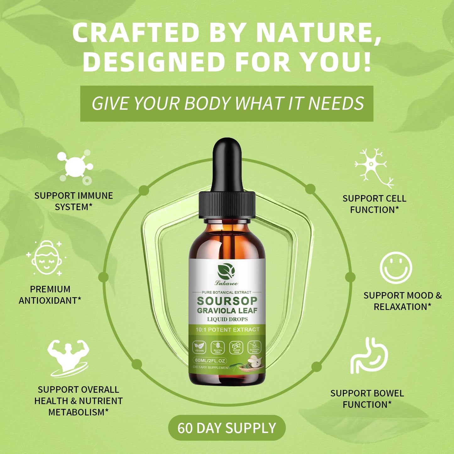 Lukaree Pure Soursop Leaf Extract Drops — 10X Concentrated Graviola, Alcohol-Free, Vegan & Non-GMO (4 fl oz)