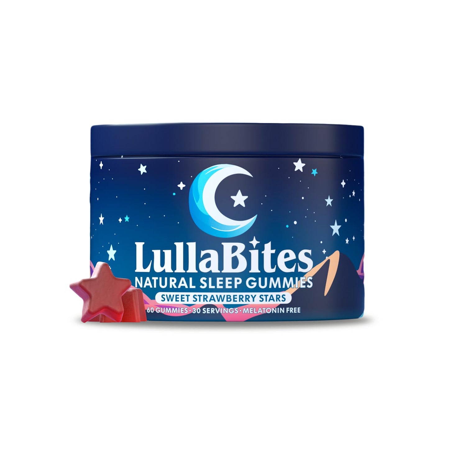 LullaBites Natural Sleep Gummies – Melatonin Free, 5-HTP & L-Theanine, Vegan & Halal – Strawberry, 60 Gummies