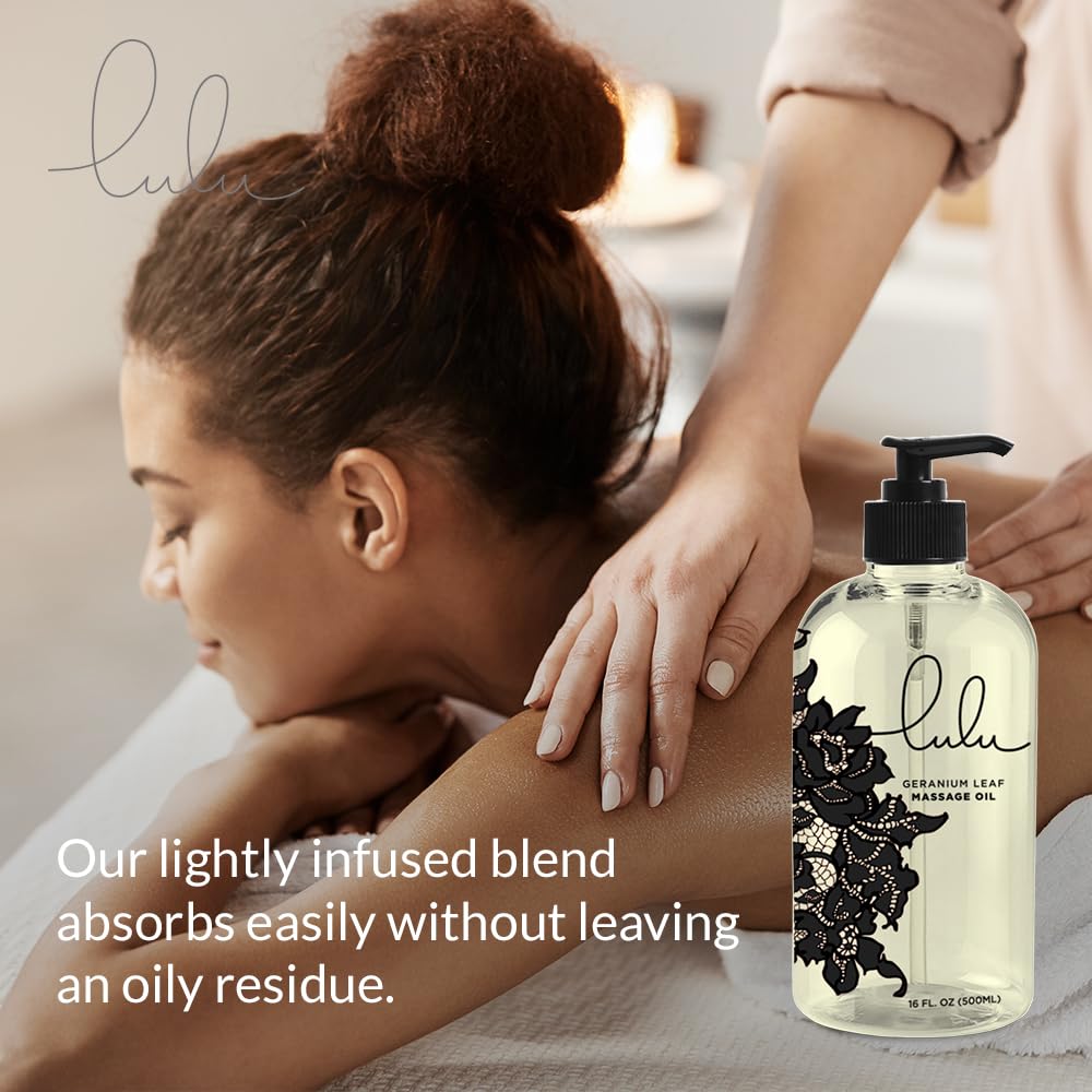 Lulu Geranium Massage Oil – Sweet Almond & Jojoba Oils 16 oz Pump