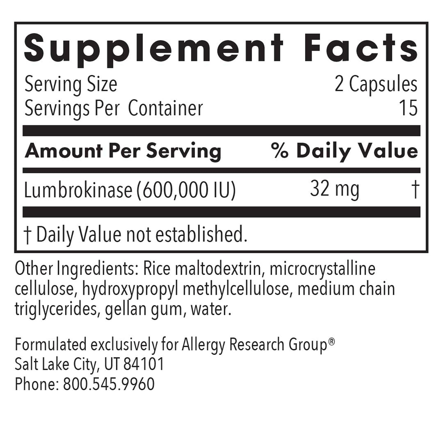 ARG Lumbrokinase Circulatory System Support – Delayed-Release Enzyme Supplement | Allergy Research Group